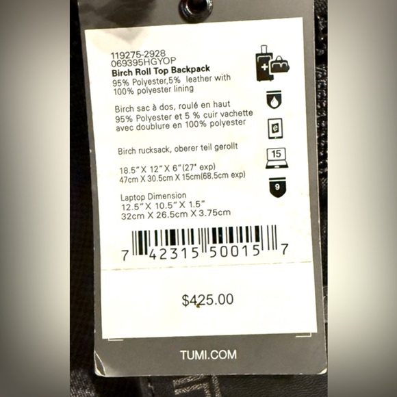 TUMI Birch Roll-Top Travel Backpack, Black - Picture 15 of 15